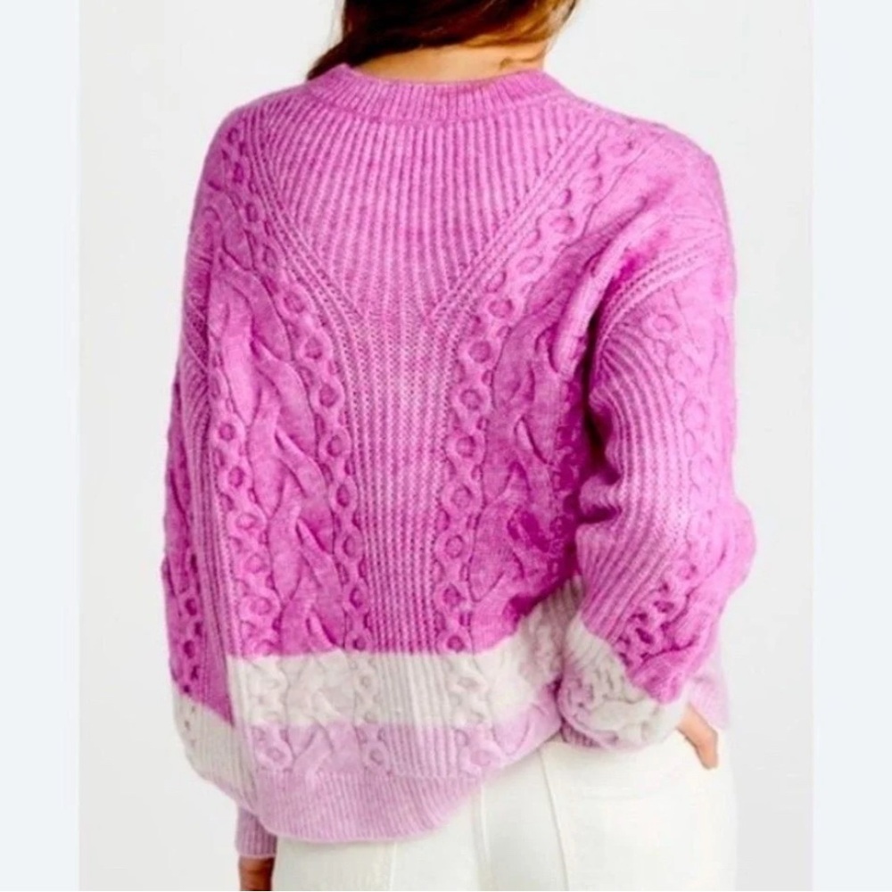 SPLENDID SAMANTHA PINK WHITE CABLE KNIT PULLOVER SWEATER WOMENS XS - Picture 2 of 7